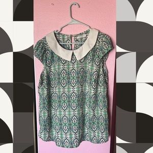 poema 1X retro green collared blouse